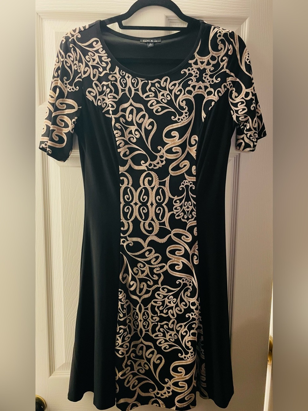 Sami & Jo Black Dress with Cream Scroll-Print Panels